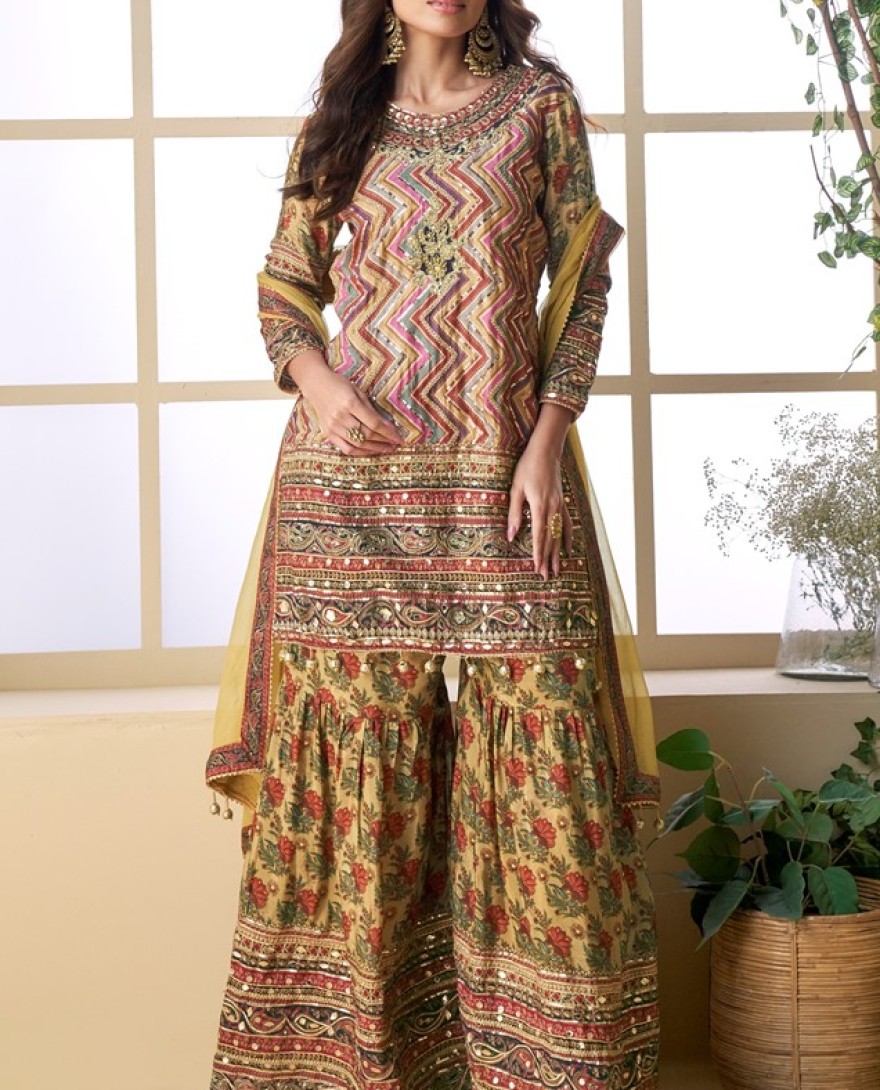5840 - Autumn Bloom: The Earthy Elegance sharara Set